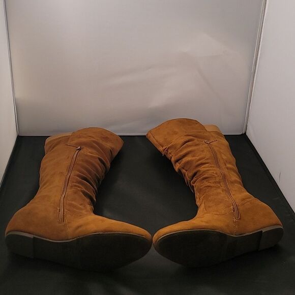 BRAND NEW HE WOMEN' WIDE CALF FAUX FUR SLOUCHY LOW HEEL SIDE ZIP KNEE HIGH BOOTS - Picture 8 of 13